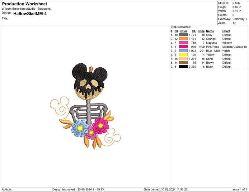 Mickey Mouse skeleton Halloween Embroidery design