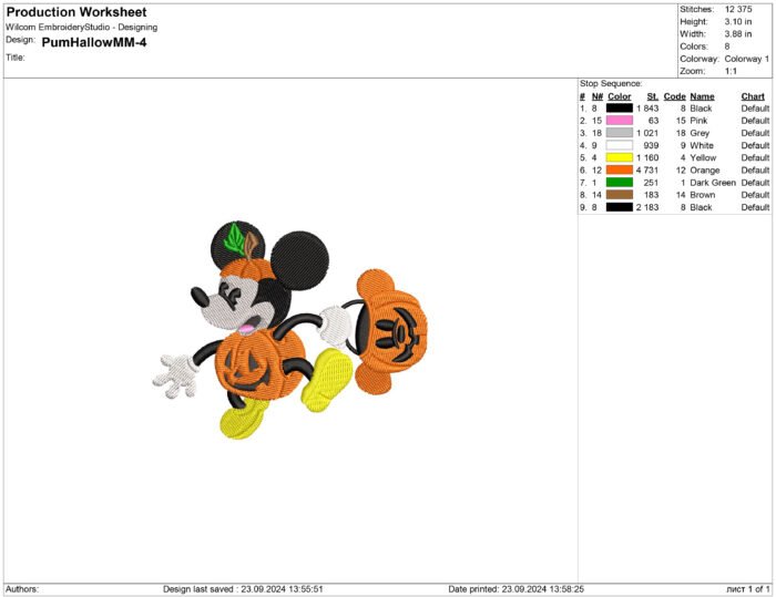Mickey Mouse in pumpkin suit Halloween Embroidery design