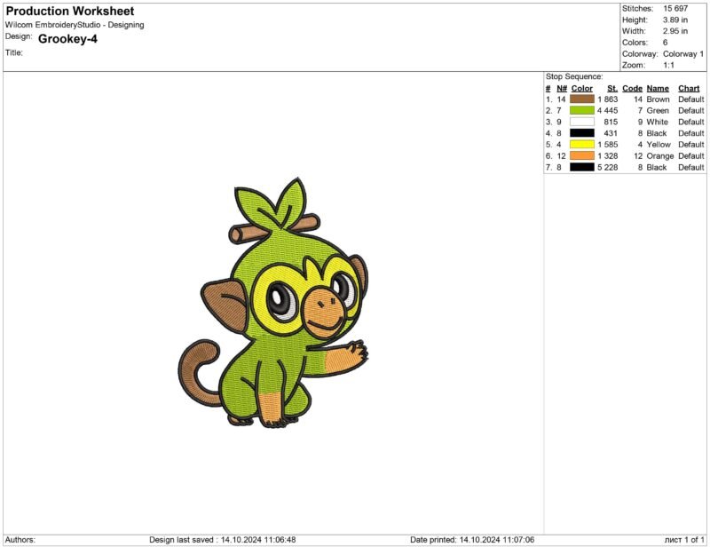 Grookey Embroidery design