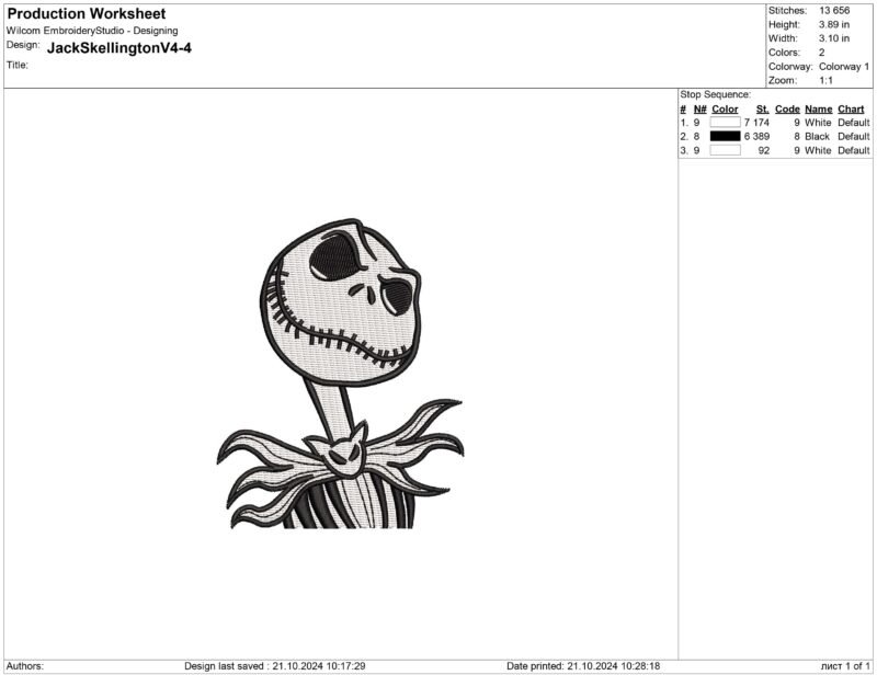 Jack Skellington Embroidery design