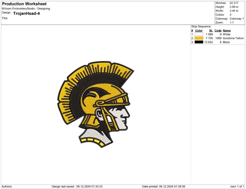 Trojan head Embroidery design