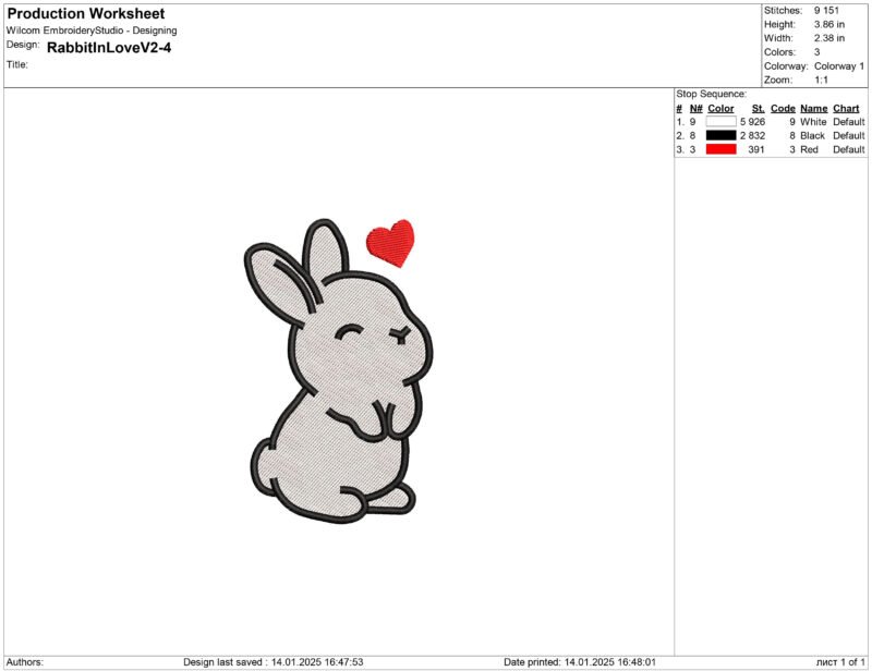 Rabbit in love Embroidery design