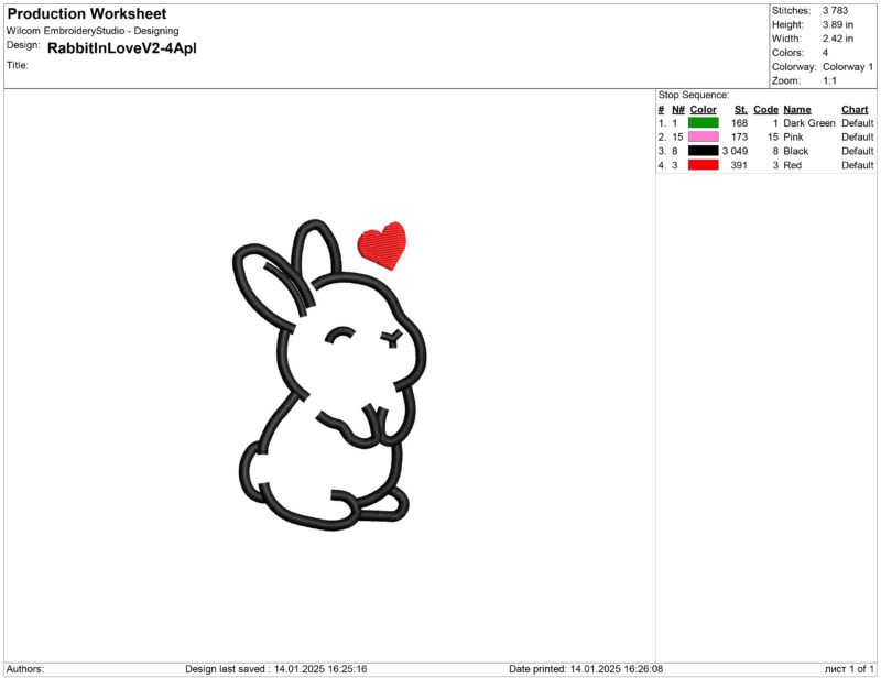 Rabbit in love Embroidery design