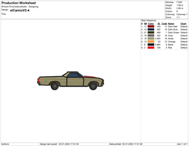 Chevrolet El Camino Embroidery design