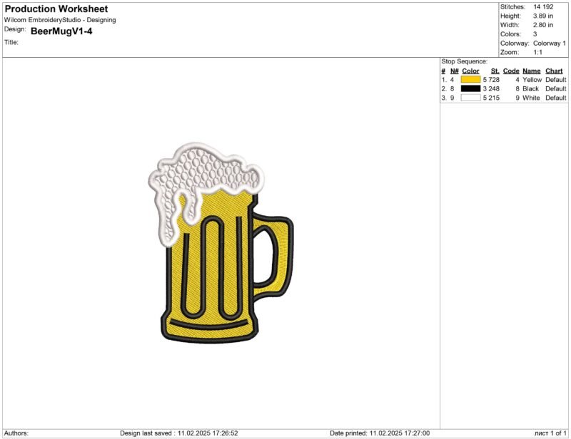 Beer Mug Embroidery design