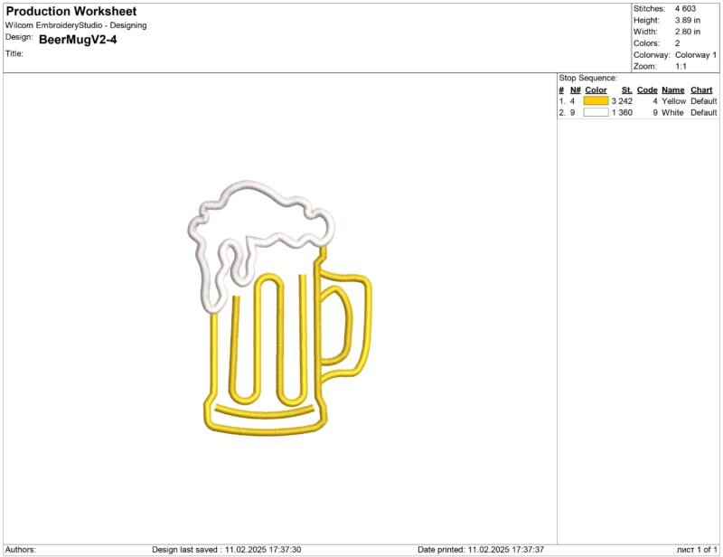 Beer Mug Embroidery design