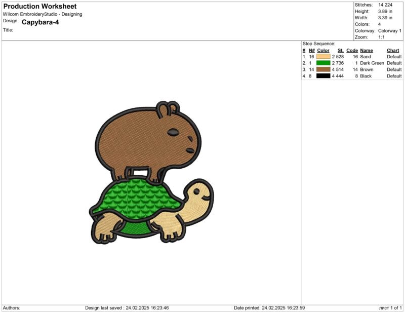 Turtle and capybara Embroidery design