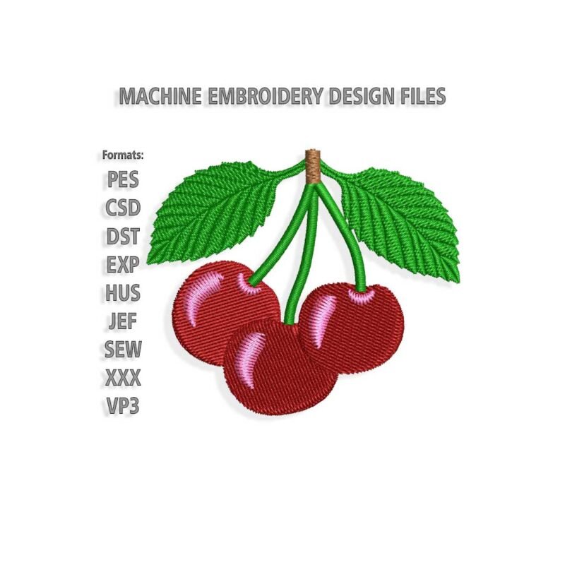 Triple cherries embroidery design