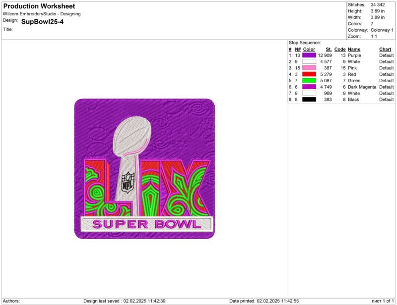 Super Bowl embroidery design - Image 2