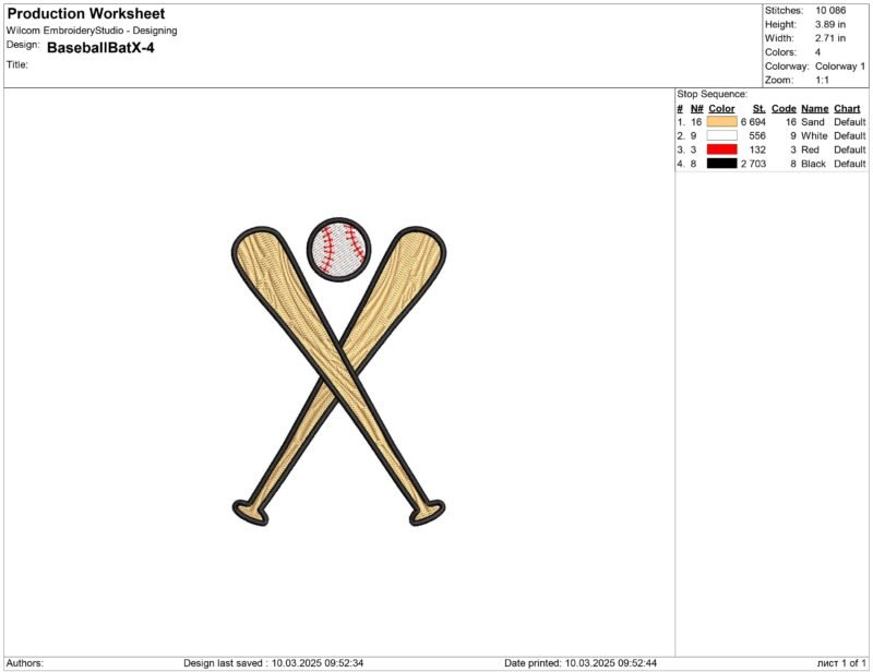 Crossed bats and baseball Embroidery design