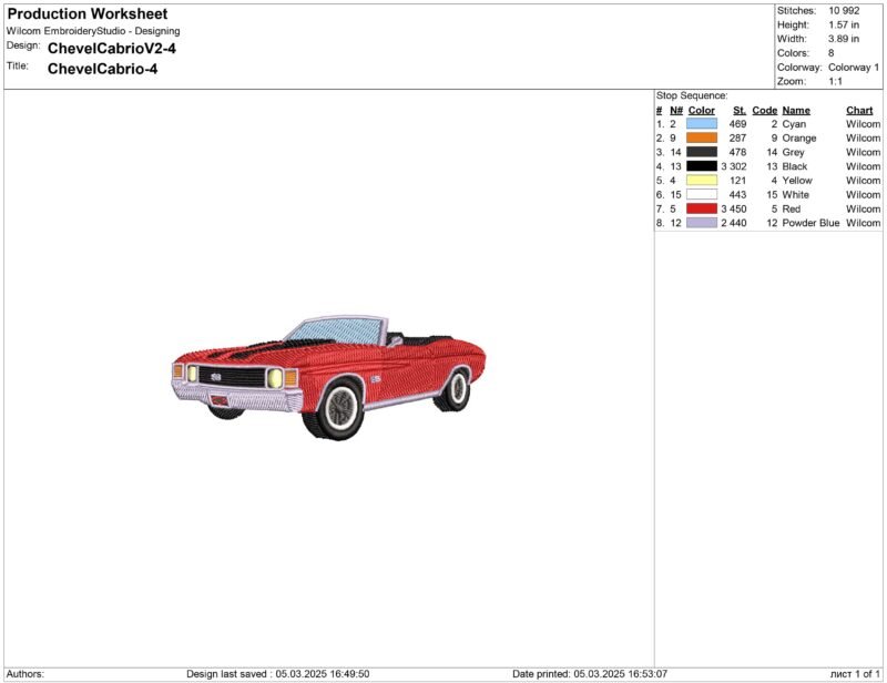 Cabrio Chevelle SS Embroidery design - Image 2