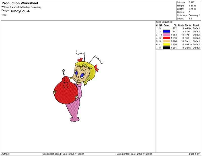 Cindy Lou Who embroidery design
