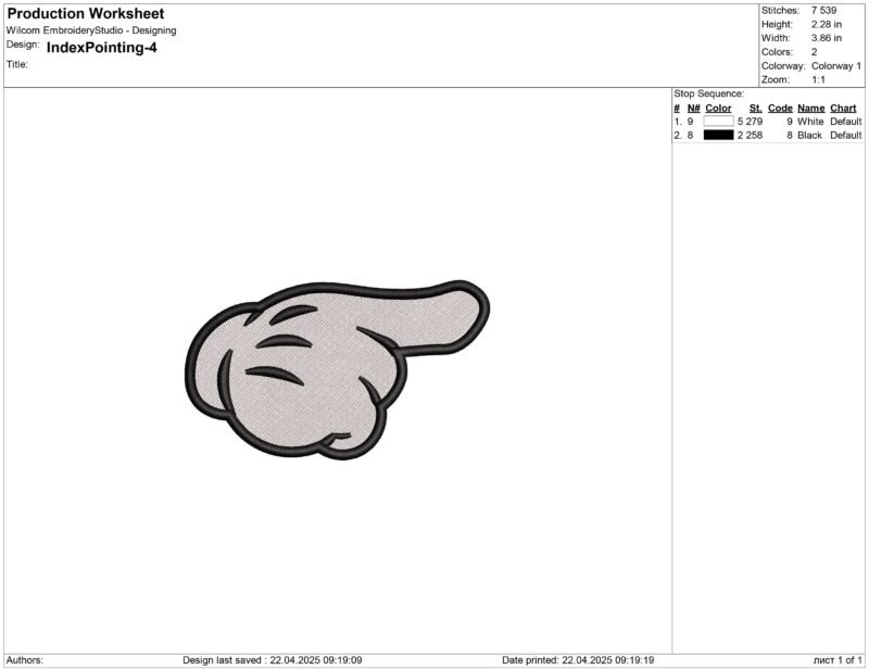 Mickey hand index pointing Embroidery design - Image 2