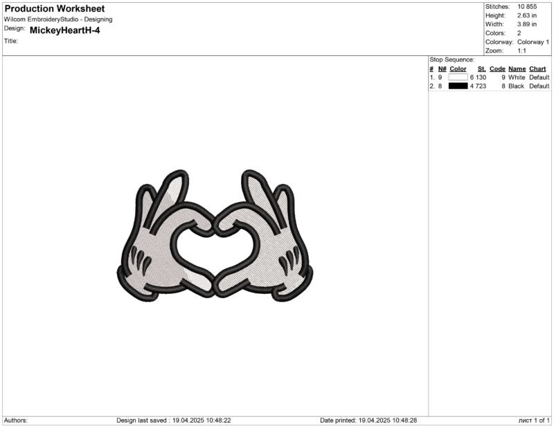 Mickey heart hands Embroidery design - Image 2