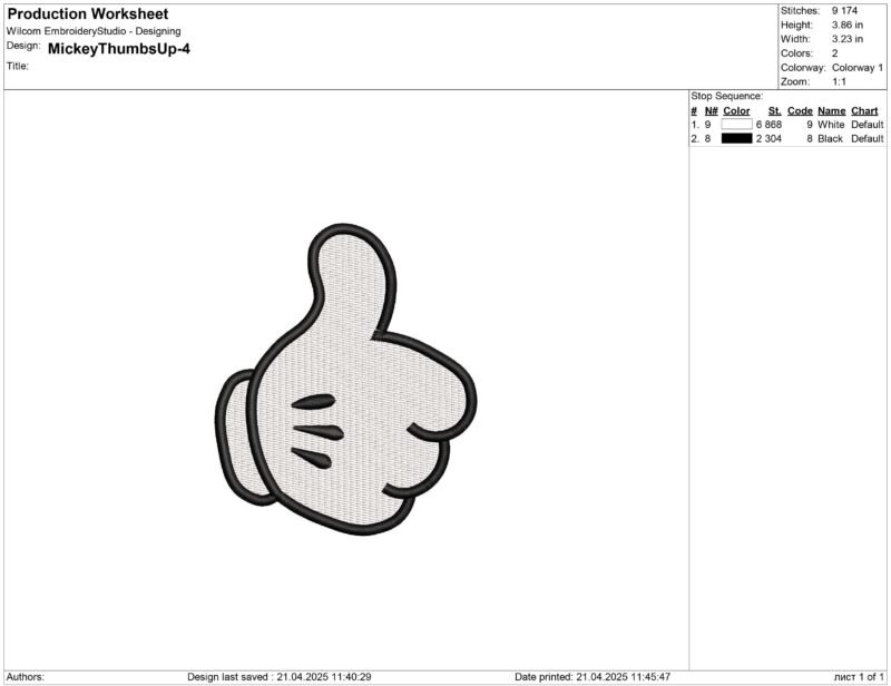 Mickey hands thumbs up Embroidery design - Image 2