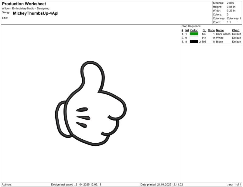 Mickey hands thumbs up Embroidery desig
