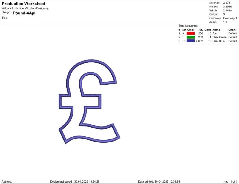 British pound Embroidery design
