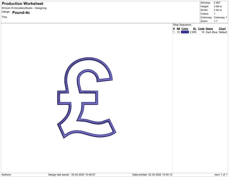 British pound Embroidery design