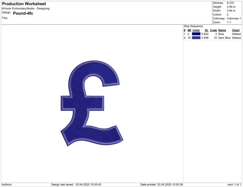 British pound Embroidery design