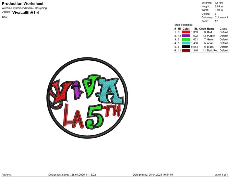 Viva La 5th Embroidery design