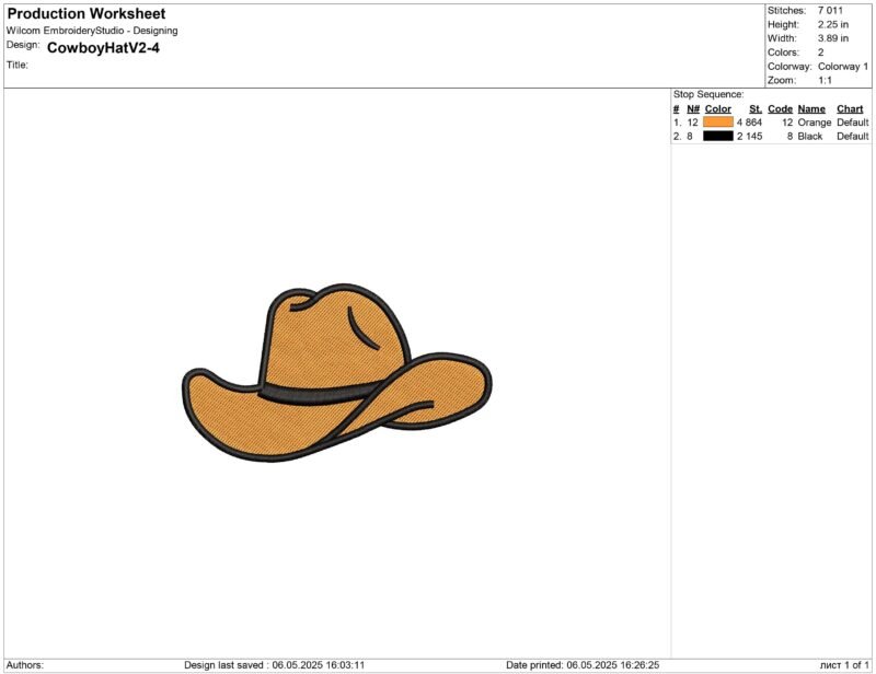 Cowboy hat embroidery design