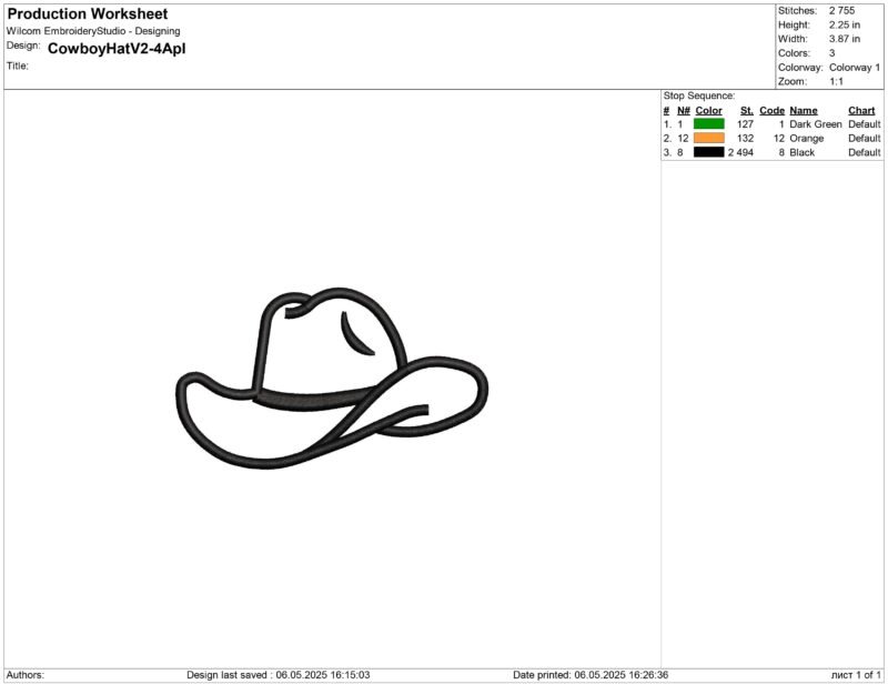 Cowboy hat applique embroidery