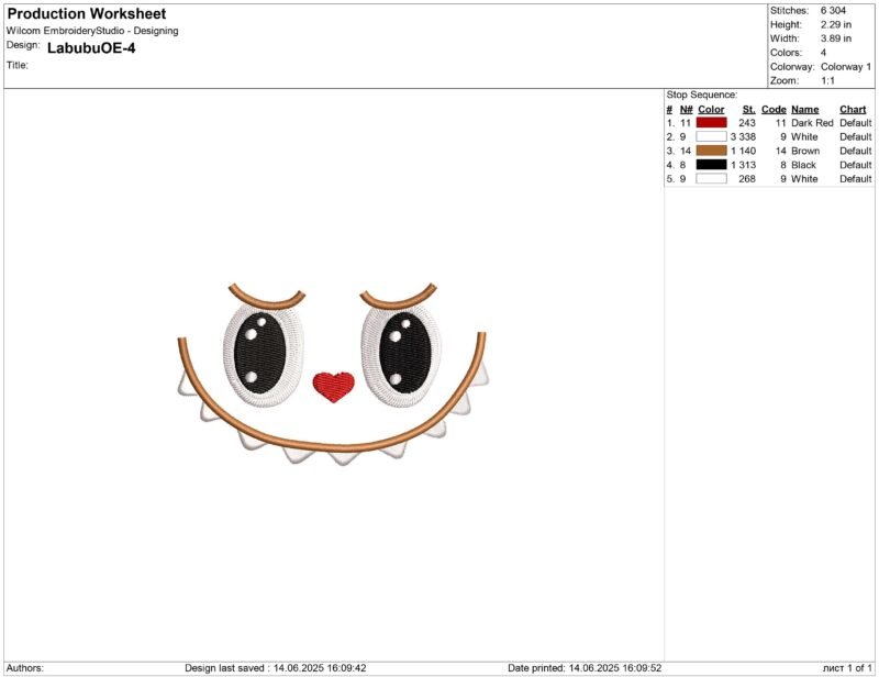 Labubu doll Face Embroidery design