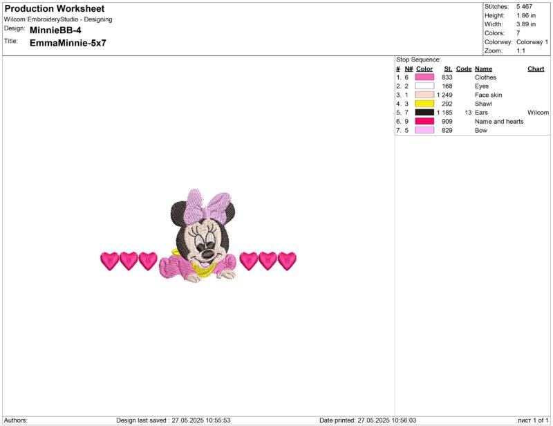Minnie Mouse Baby Birth Announcement Embroidery design