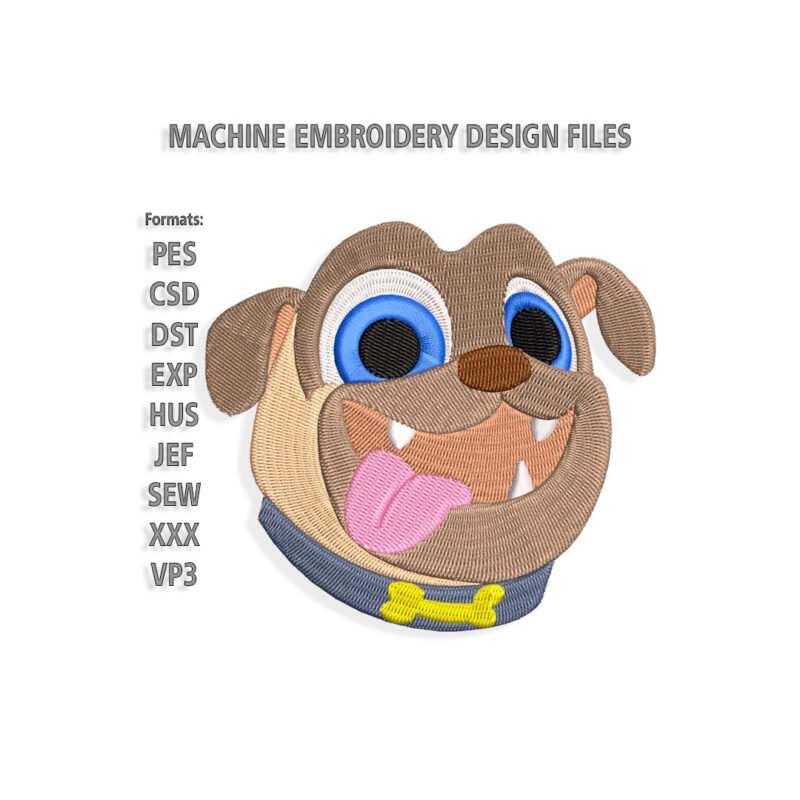 Happy Pug Dog Embroidery design