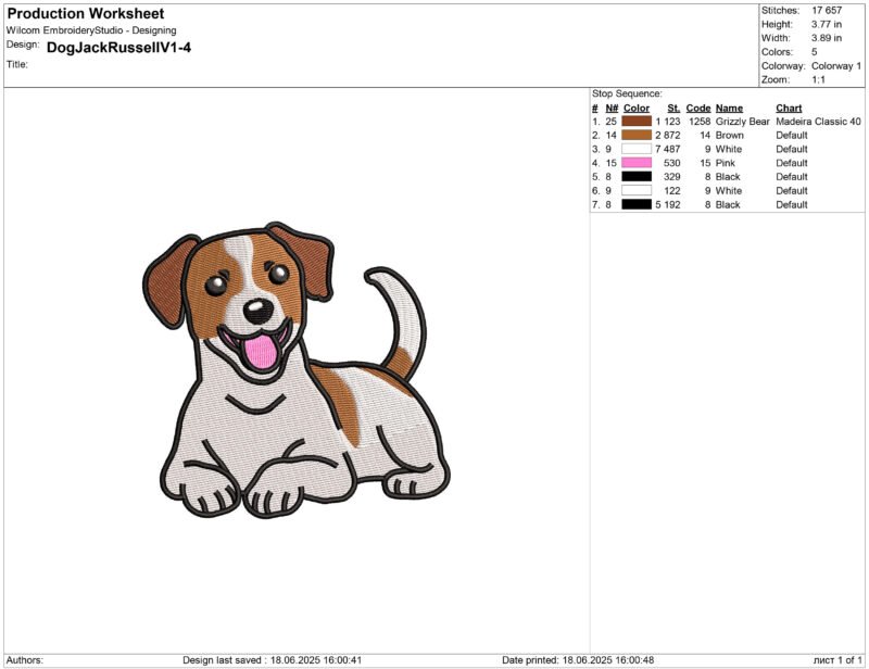 Lying Dog Jack Russell Terrier Embroidery design