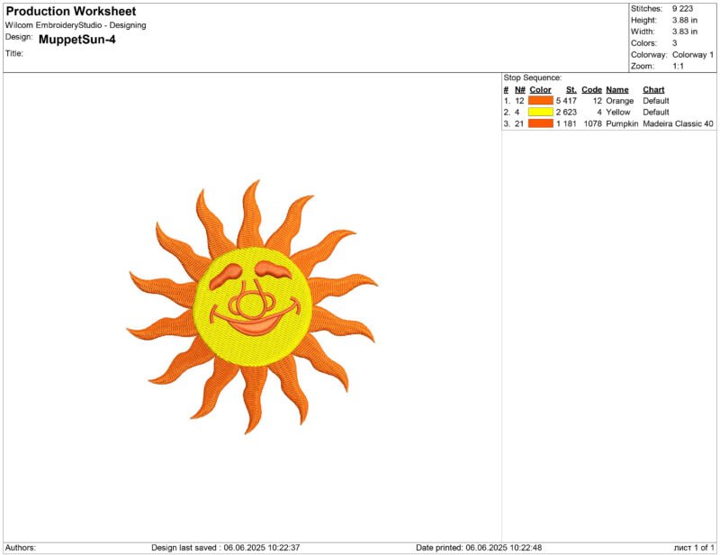 Ray the muppet sun Embroidery design