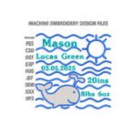 Whale Baby Birth Announcement Embroidery design