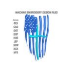 Vertical thin blue line flag with cross Embroidery design