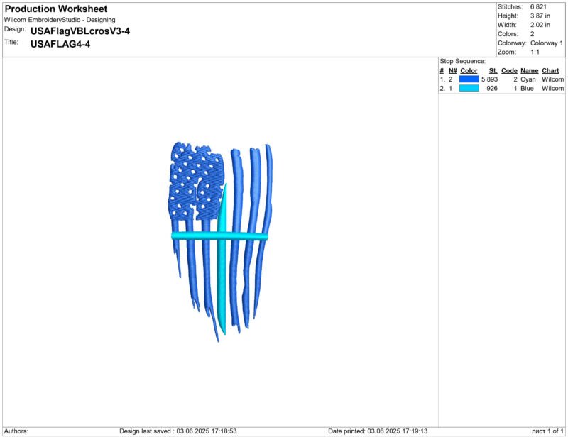 Thin blue line vertical flag with big cross Embroidery design