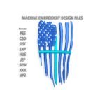 Thin blue line vertical flag with big cross Embroidery design