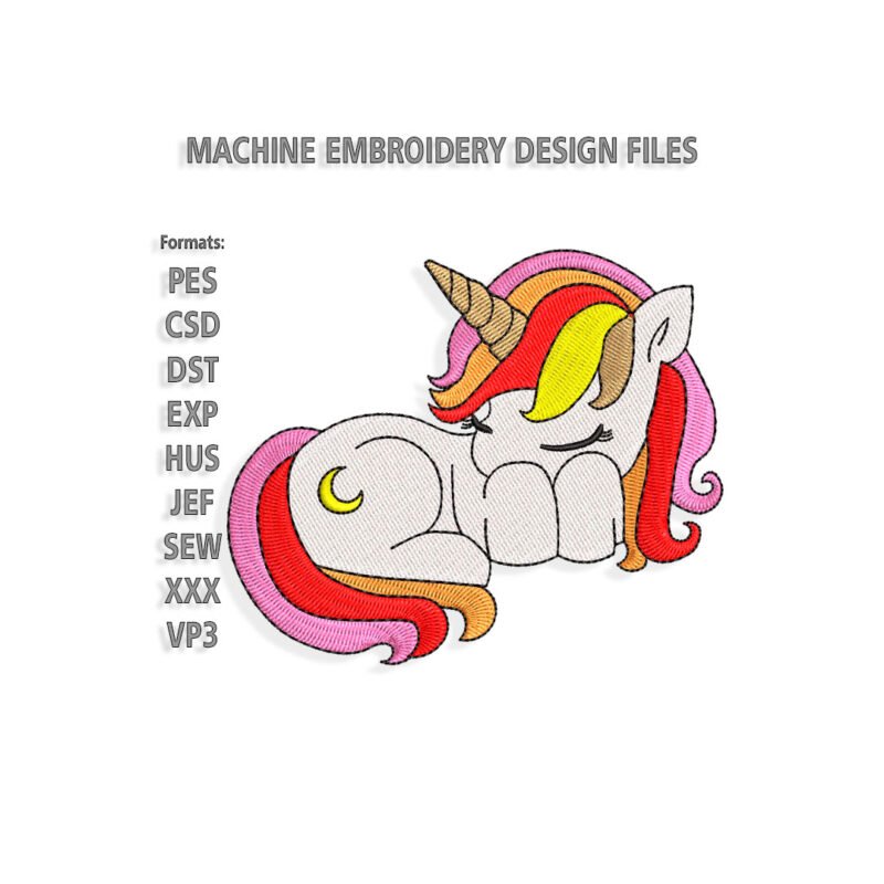 Sleeping baby unicorn embroidery design