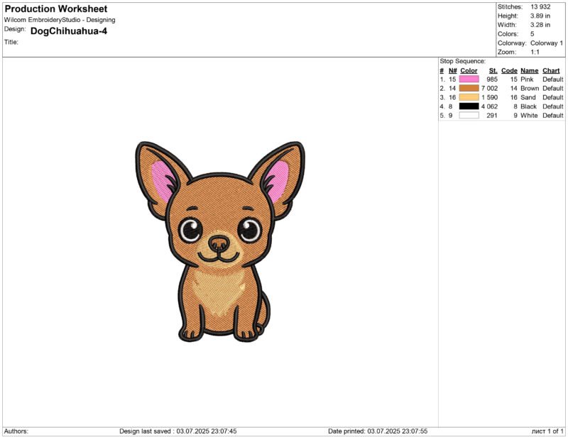 Sitting dog Chihuahua Embroidery design - Image 2