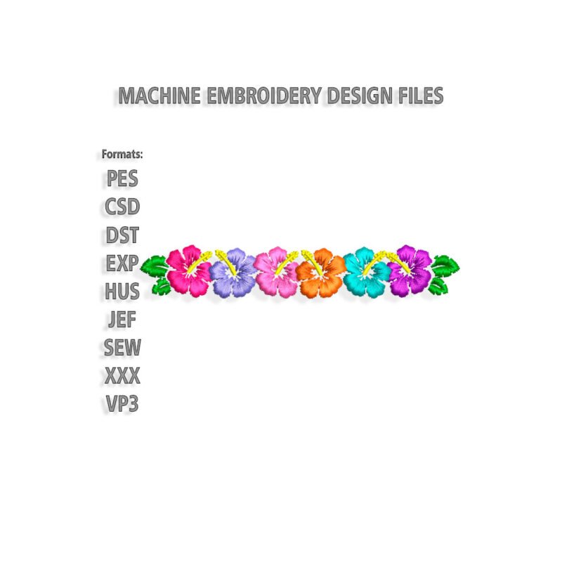 Line of tropical flowers Embroidery design