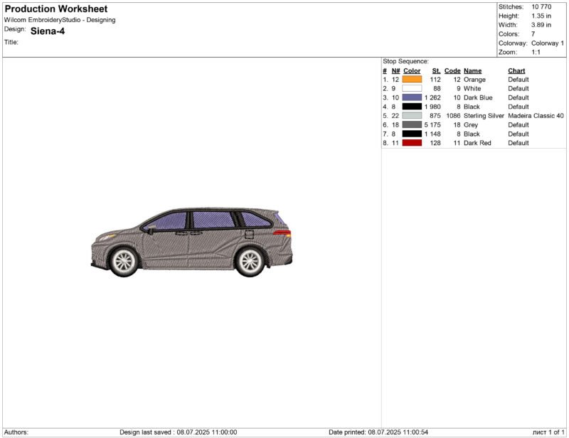Toyota Sienna Car Embroidery design