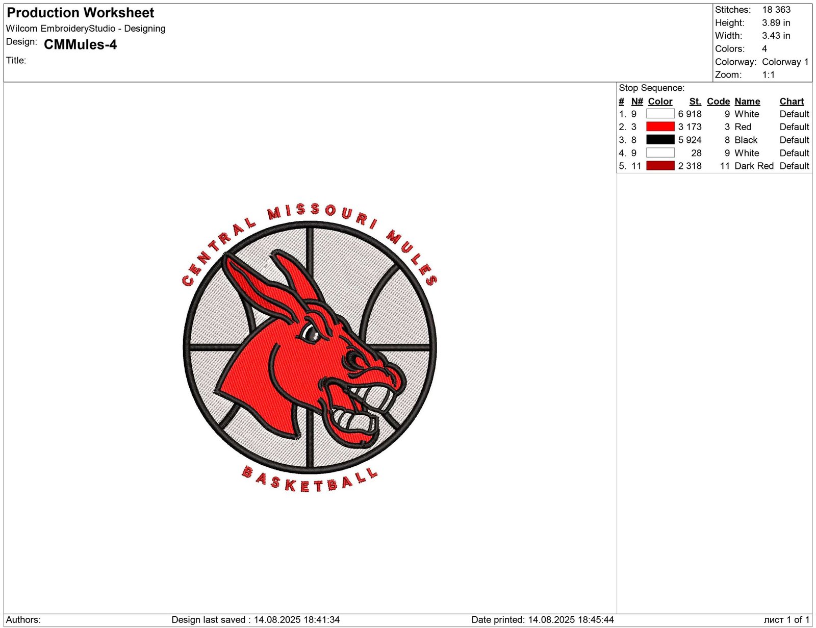 Central Missouri Mules Embroidery design - Image 2