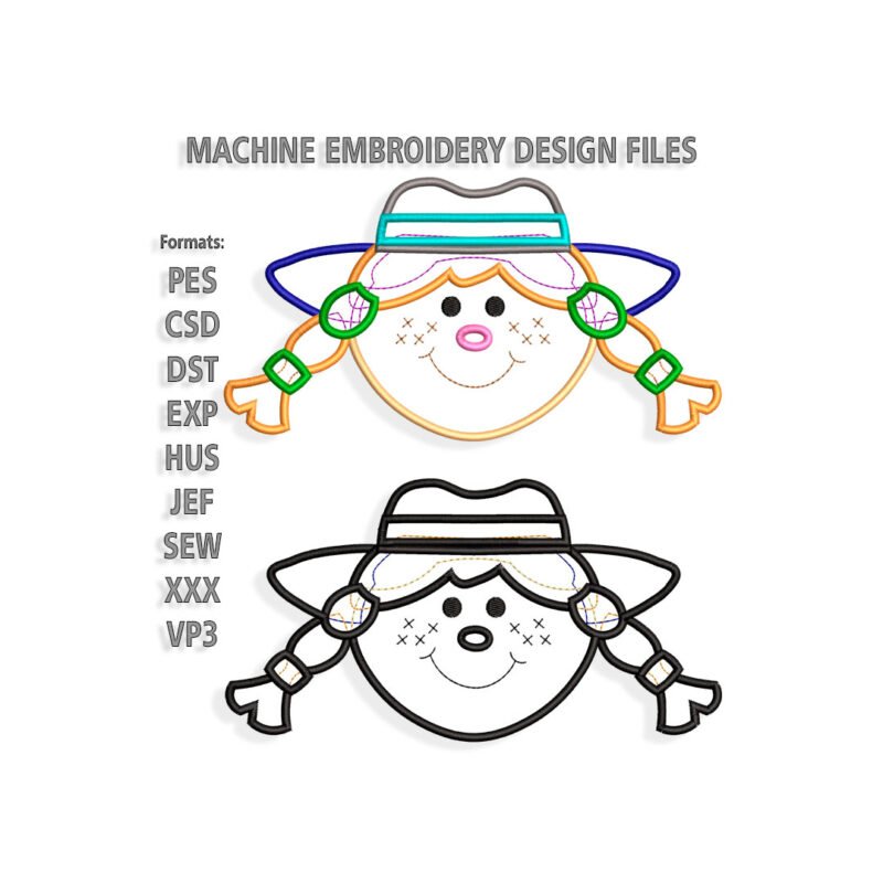 Girl in hat Applique Embroidery design