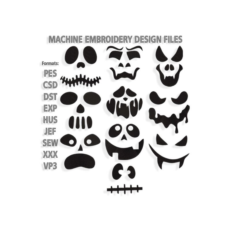 10 Halloween pumpkin faces Embroidery design
