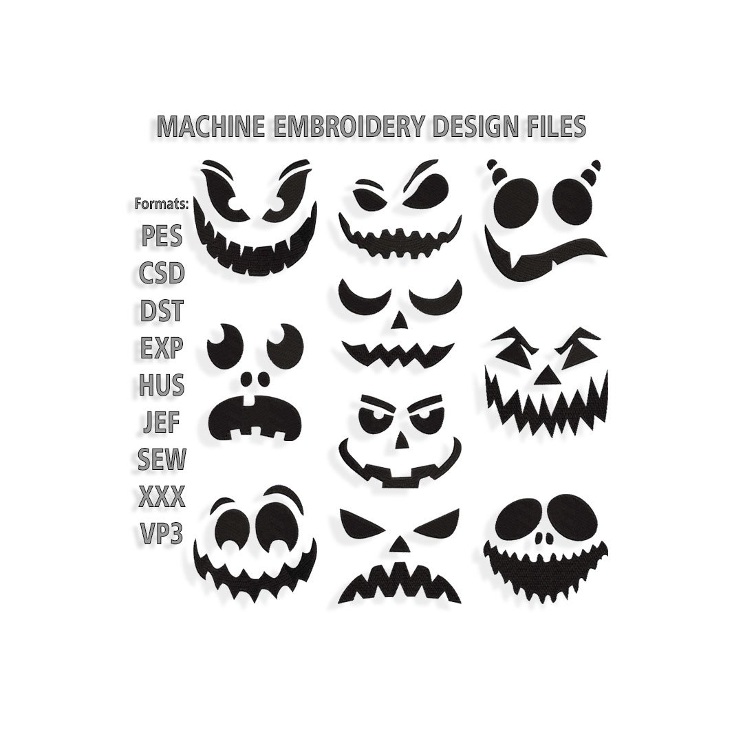 10 Halloween pumpkin faces Embroidery design