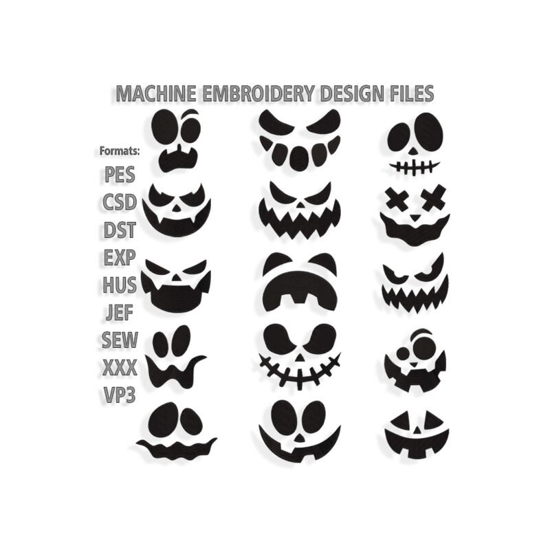 Fourth bundle of 15 Halloween pumpkin faces Embroidery design