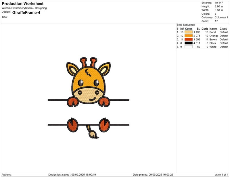 Giraffe holds name frame Embroidery design