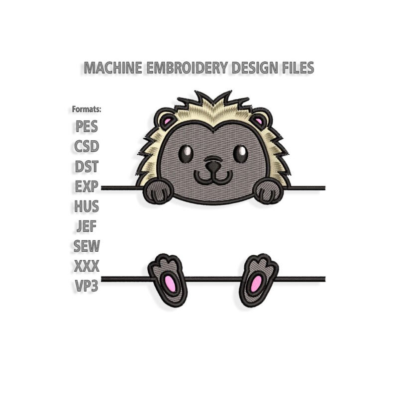 Hedgehog holds name frame Embroidery design