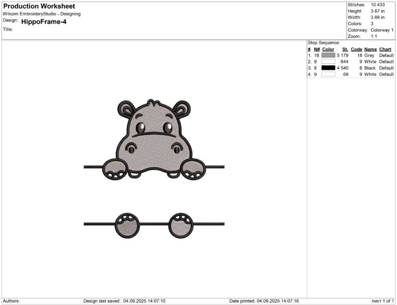Hippo holds name frame Embroidery design