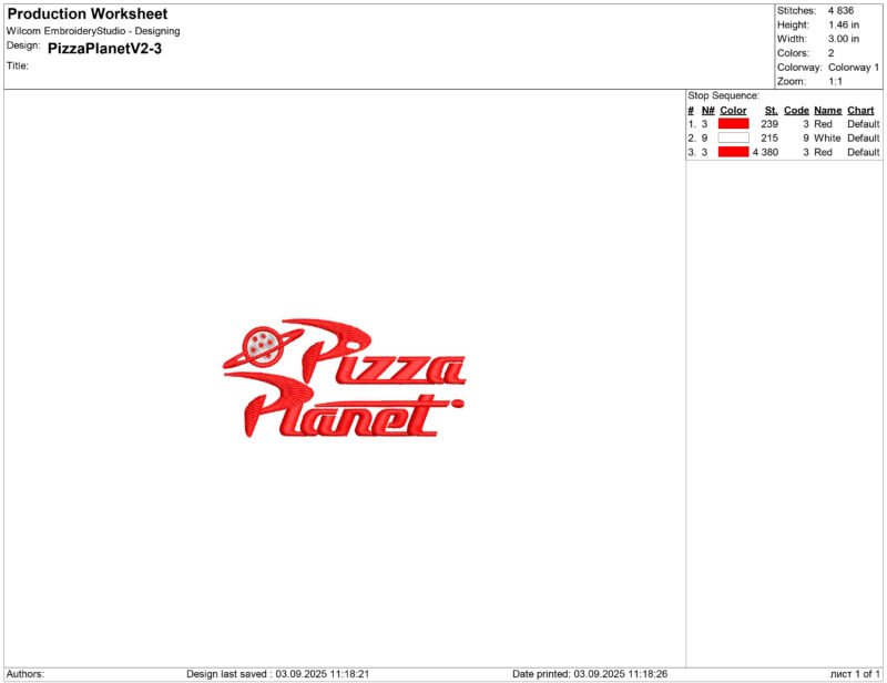 Pizza Planet Embroidery design