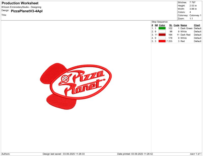 Pizza Planet Embroidery design