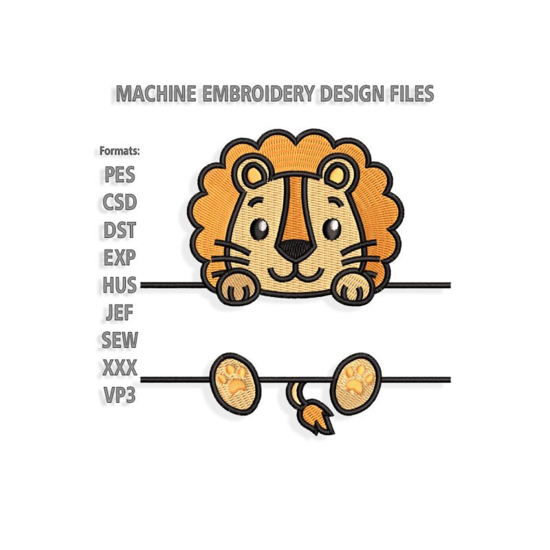 Lion holds name frame Embroidery design